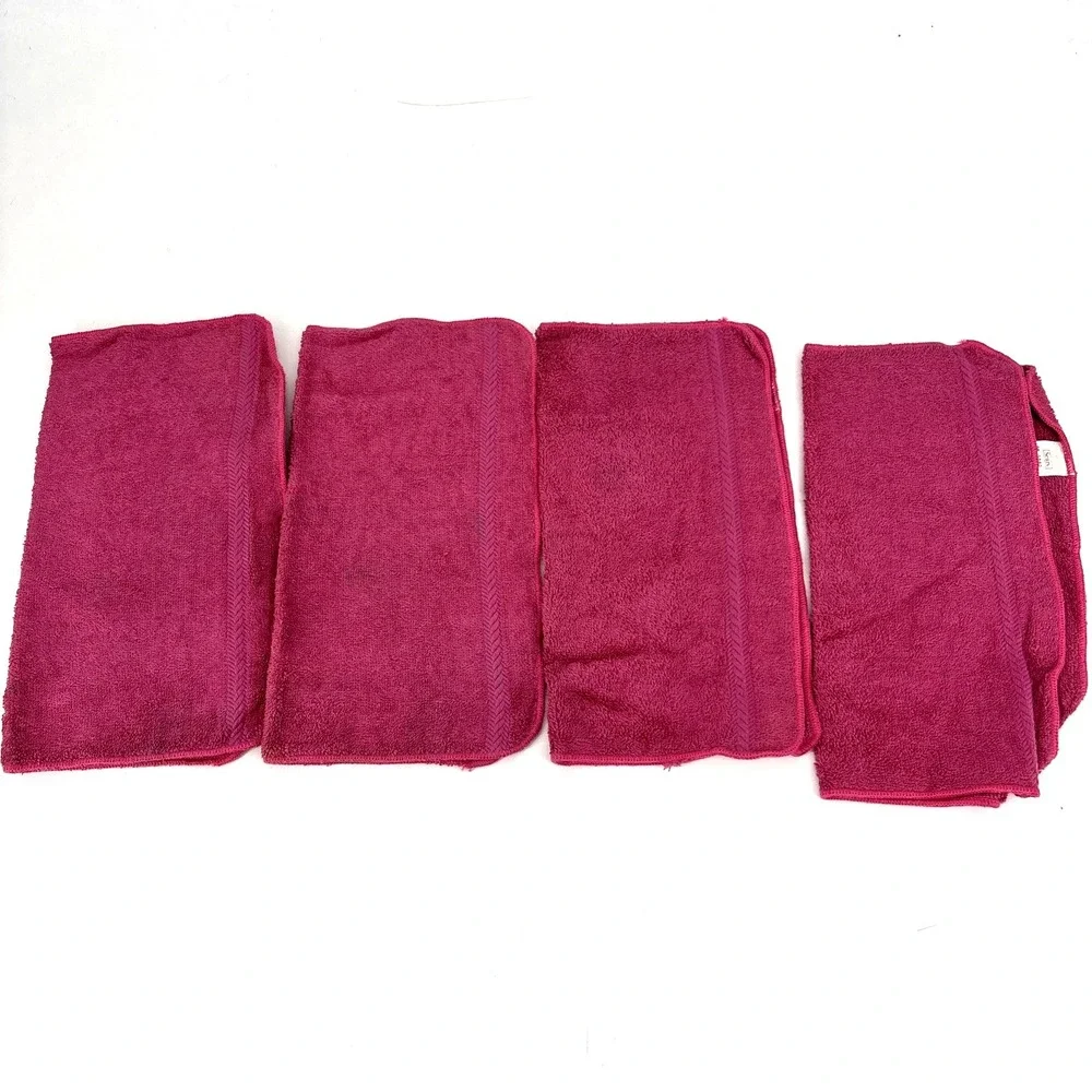 Vintage Sears Drylon Bath Towels & 4 Washcloth Set Raspberry Pink MCM Vibrant